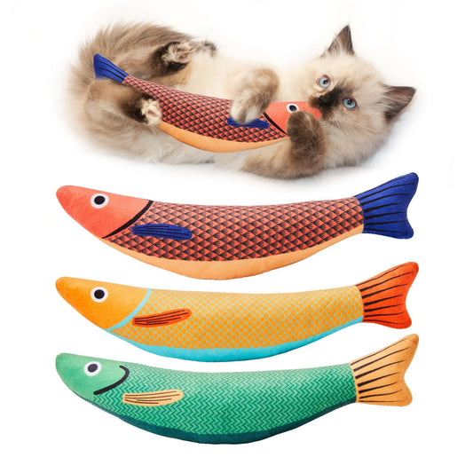 Cat Toys Saury Fish, 3 Pack Catnip Crinkle Sound Toys Soft and Durable, Interactive Cat Kicker Toys for Indoor Kitten Exercise 9.4 Inches for All Breeds