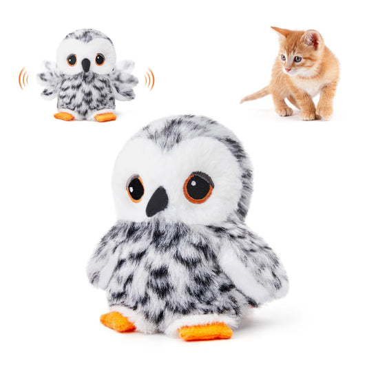 Flapping Owl Cat Toys (No Flying), Lifelike Bird Chirp, Rechargeable Touch Activated Kitten Toy, Interactive Catnip Kicker Exercise Toys 4.0" for All Breeds