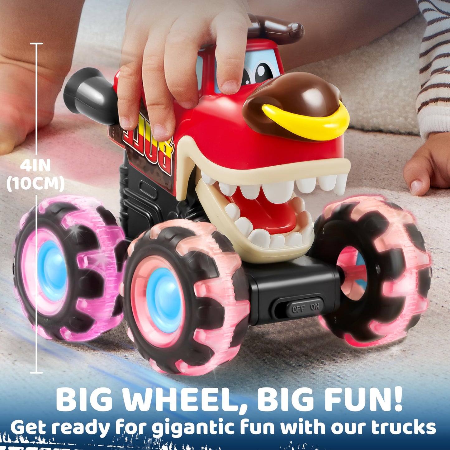 3 Pack Monster Truck Toy - Motion Activated Light-Up Cars for Toddlers - Monster Treads Lightning Wheels - Baby Toy Present - Press & Go Cars for Boys Girls