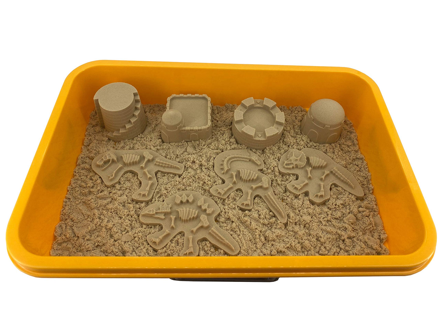 Construction Dinosaur Play Sand Set - 38 Pieces Sensory Bin Sand Kit Include 2 lbs Magic Sand, Construction Vehicle, Dinsoaur Figures, Dinosaur & Castle Molds for 3 4 5 Year Old Toddlers Kids